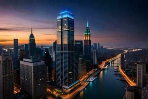 le Nouveau york horizon à nuit. généré par ai photo