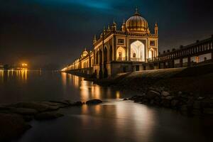 le nuit vue de le Indien mosquée. généré par ai photo