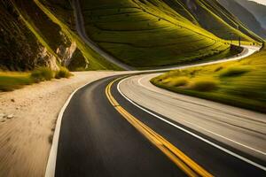 une enroulement route dans le montagnes. généré par ai photo