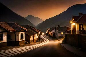 une longue exposition photographier de une rue dans le montagnes. généré par ai photo