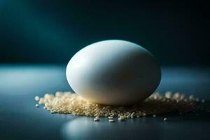 une blanc Balle sur Haut de une pile de riz. généré par ai photo