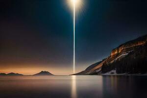 une longue ligne de lumière est vu dans le ciel. généré par ai photo