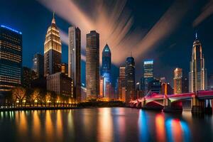 le Chicago horizon à nuit. généré par ai photo