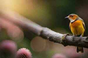 une petit oiseau est séance sur une branche. généré par ai photo