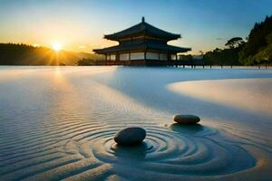 le Japonais temple dans le sable. généré par ai photo