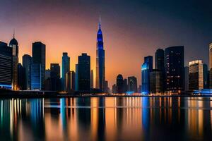 le ville horizon à nuit dans Dubai. généré par ai photo