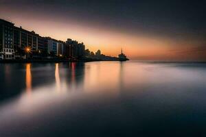 le ville de Bombay, Inde, coucher de soleil, le ville, le ville ligne d'horizon, le. généré par ai photo