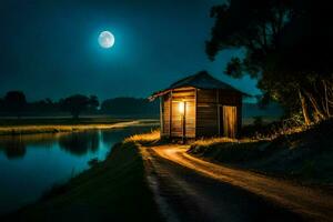 le lune plus de le rivière. généré par ai photo