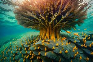 une arbre de mer anémones dans le océan. généré par ai photo