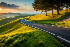 le route à le le coucher du soleil. généré par ai photo