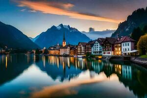 le magnifique ville de Hallstatt, L'Autriche. généré par ai photo