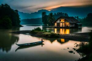 le maison sur le rivière. généré par ai photo