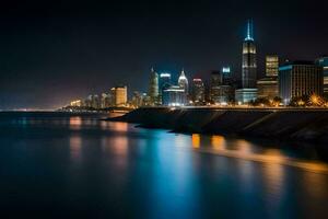 le Chicago horizon à nuit. généré par ai photo