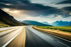 une Autoroute avec une Soleil brillant plus de il. généré par ai photo