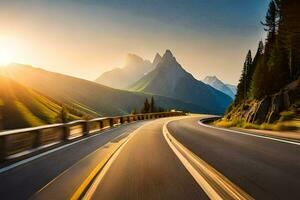 une route avec montagnes dans le Contexte. généré par ai photo