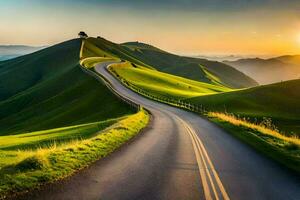 le route à le le coucher du soleil. généré par ai photo