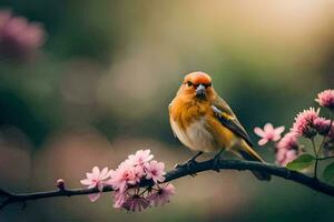 photo fond d'écran le oiseau, fleurs, printemps, le oiseau, printemps, le oiseau, printemps,. généré par ai