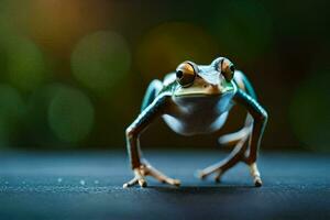 une grenouille est permanent sur ses de derrière jambes. généré par ai photo