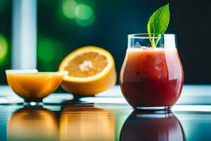 une verre de rouge jus avec un Orange tranche. généré par ai photo