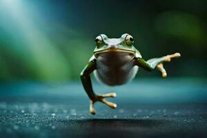 une grenouille sauter dans le air. généré par ai photo