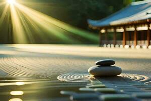 une Zen jardin avec des pierres et l'eau. généré par ai photo