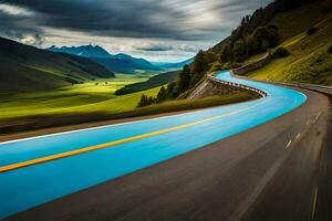 une bleu route dans le montagnes. généré par ai photo