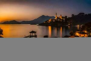 une magnifique le coucher du soleil plus de Lac Luce. généré par ai photo