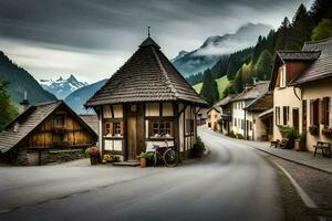 une petit village dans le Alpes. généré par ai photo