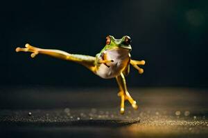 une grenouille sauter dans le air. généré par ai photo