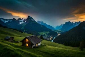 le maison dans le montagnes. généré par ai photo