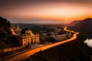 le le coucher du soleil plus de le ville de udaïpur, rajasthan. généré par ai photo