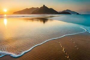 le Soleil est réglage plus de le océan et vagues. généré par ai photo