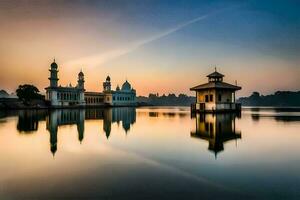 le mosquée à lever du soleil dans le Matin. généré par ai photo