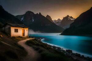 le maison de le lac. généré par ai photo