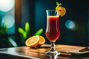 cocktail dans une verre sur une en bois tableau. généré par ai photo