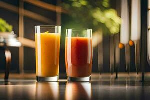 deux des lunettes de Orange jus et Orange jus. généré par ai photo