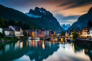 le ville de Hallstatt, Suisse. généré par ai photo