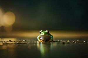 une grenouille séance sur le sol dans le sombre. généré par ai photo