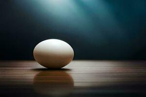 une blanc Balle est assis sur une table dans de face de une bleu lumière. généré par ai photo