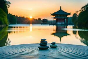 le Zen jardin à le Pékin international culture et tourisme échange centre. généré par ai photo