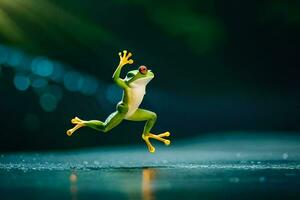 une grenouille sauter dans le air. généré par ai photo