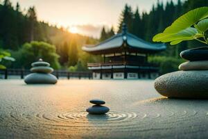 le Zen jardin à le Japonais temple. généré par ai photo