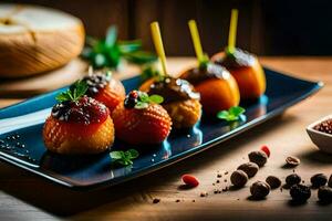 une assiette avec des fraises et Chocolat couvert des fraises. généré par ai photo