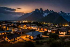 une village dans le montagnes à nuit. généré par ai photo