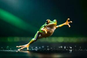 une grenouille sauter dans le air. généré par ai photo