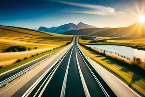 une Autoroute avec le Soleil brillant sur il. généré par ai photo