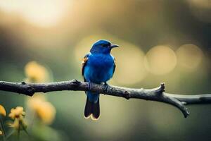une bleu oiseau séance sur une branche dans le Soleil. généré par ai photo