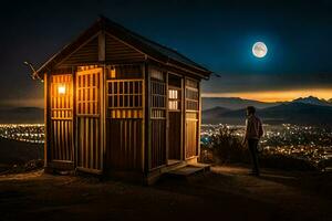 le lune plus de le ville. généré par ai photo