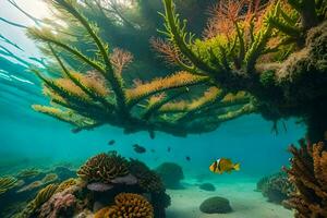 une corail récif avec poisson et mer anémones. généré par ai photo