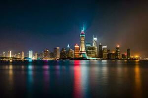 le Shanghai horizon à nuit. généré par ai photo